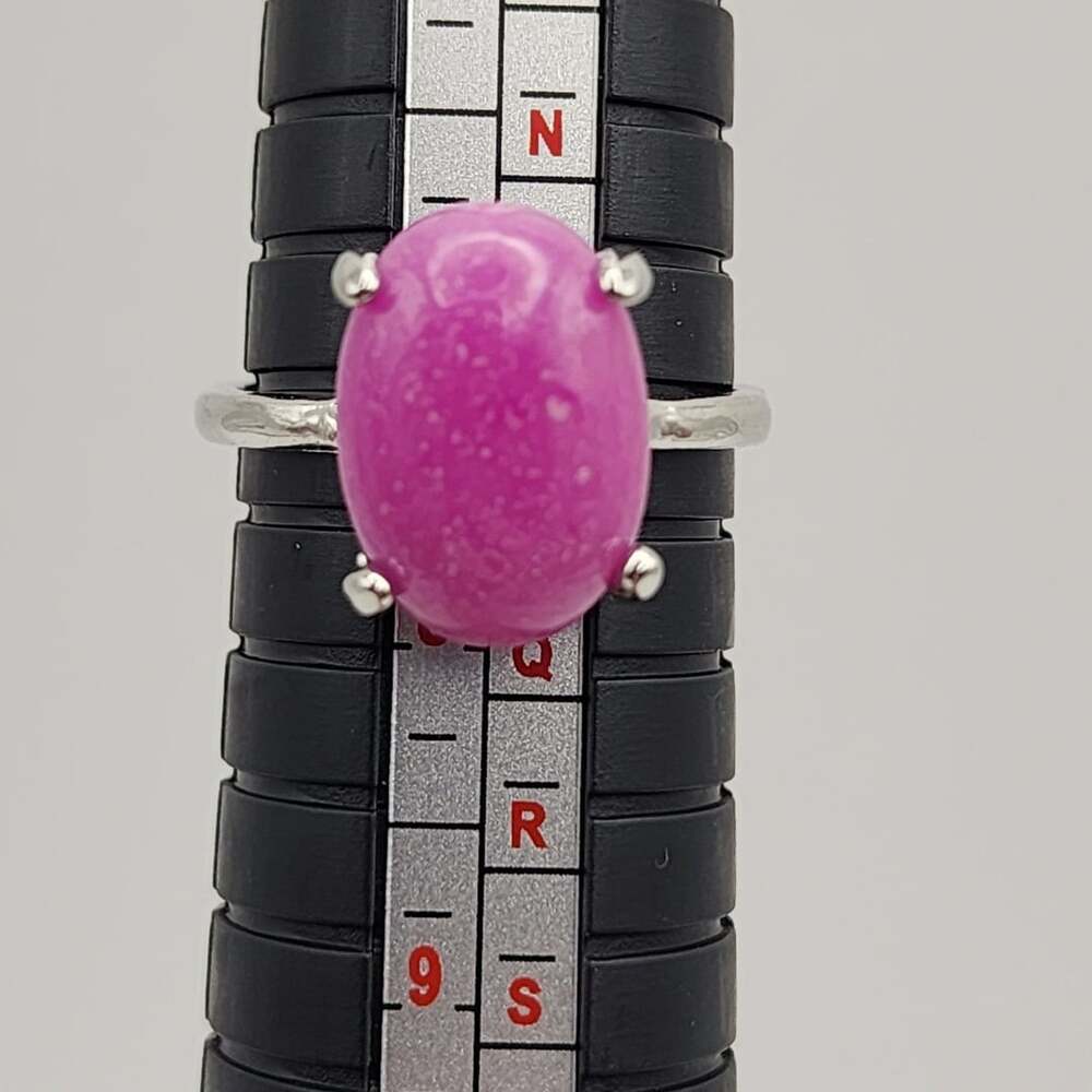 Silver Tone Oval Pink Imitation Stone Ring Size 7.5